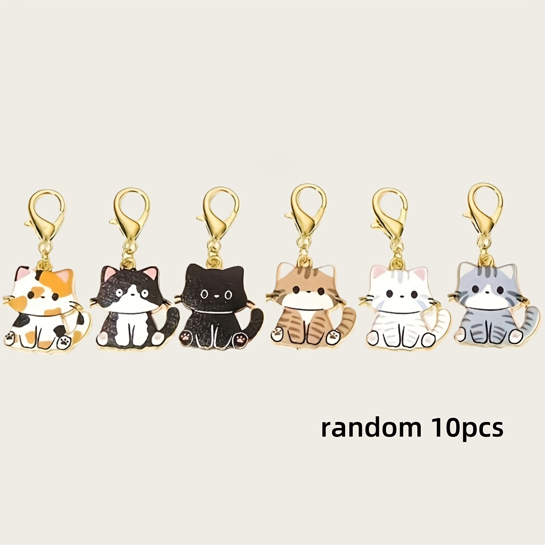 10pcs Alloy Drip Oil Diy Cute Cat Accessory Keychain Set, Random Assortment. Suitable For Backpacks, Gifts For Or Couples, Birthday Party Gifts, And Versatile For Multiple Occasions