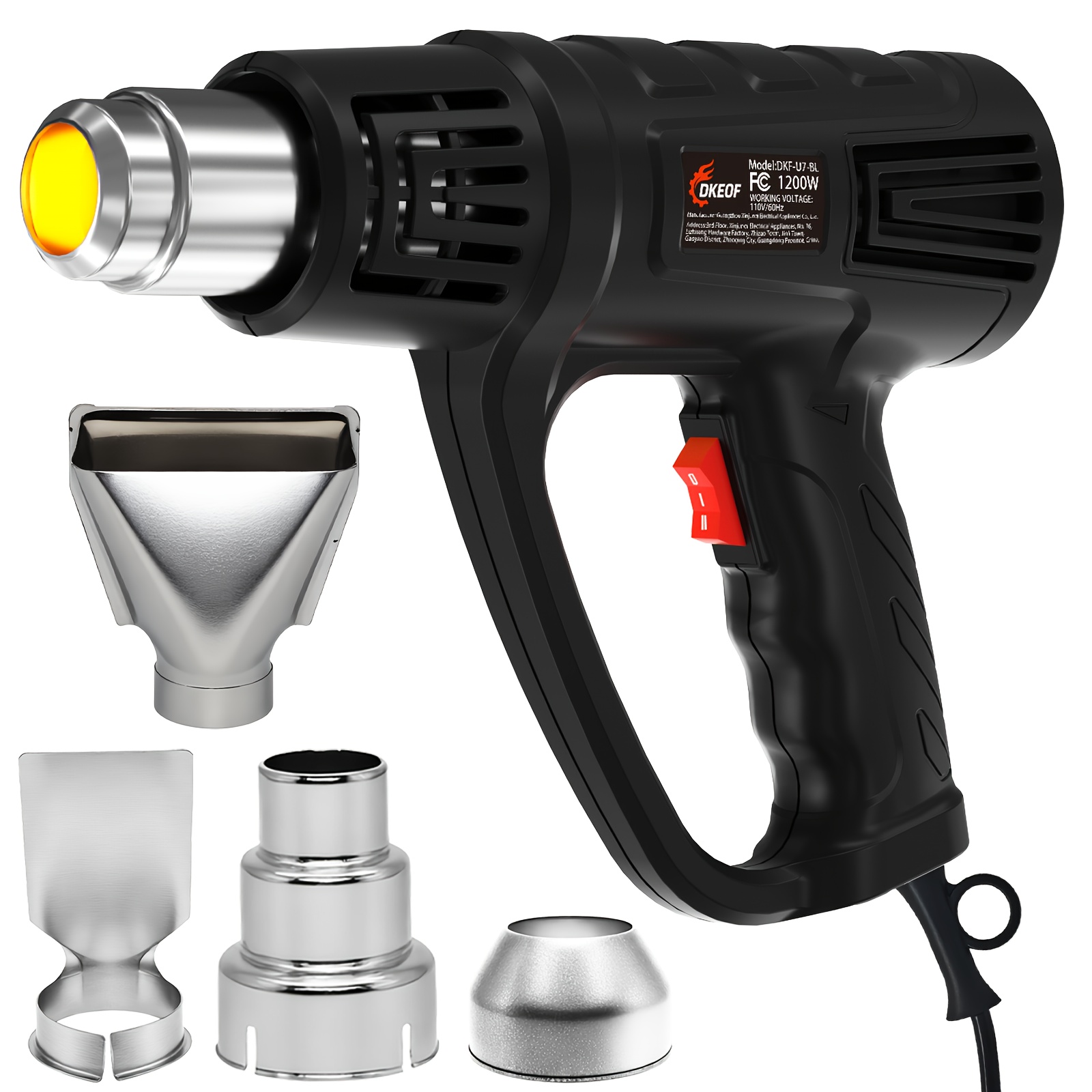 TEMU Heat Gun 1200w Fast Heating For Home And Industrial Use With 212°f-1112°f (100°c-600°c) Dual-temperature Settings Protection Suitable For Crafts