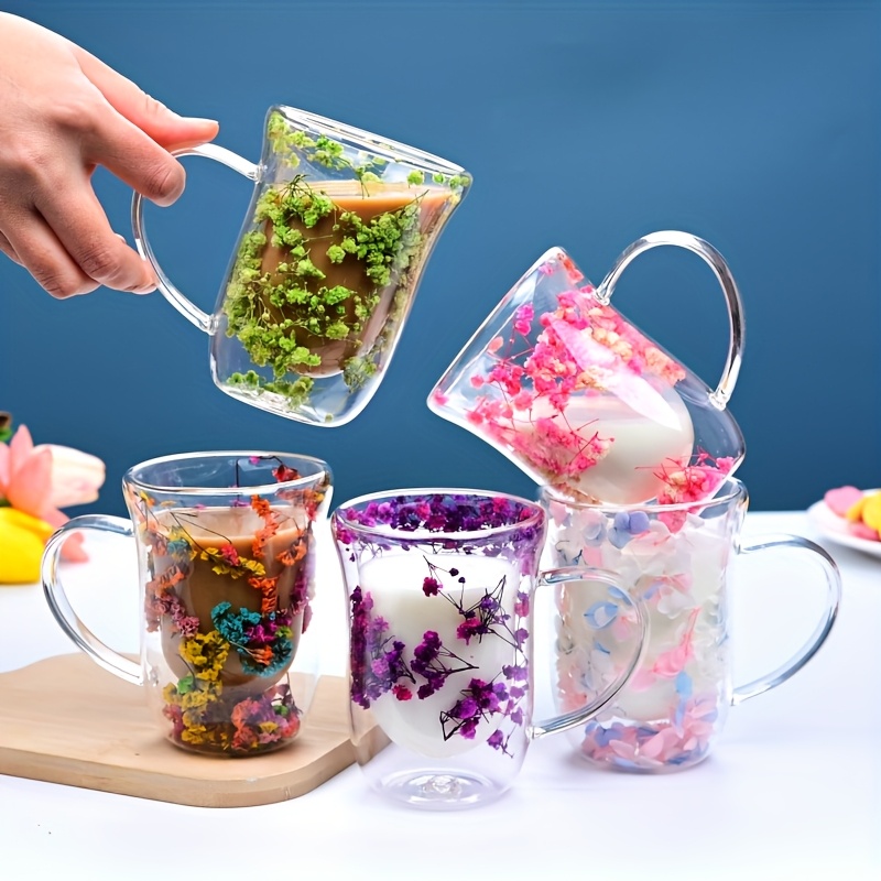 

1 Set Of 300ml Double-layer Dried Flower With Handle Double-layer Glass Cups, Multiple Colors From, Bell Cup Type, Insulated And Heat-resistant Cups, Cups, Gift For Girlfriend And Boyfriend