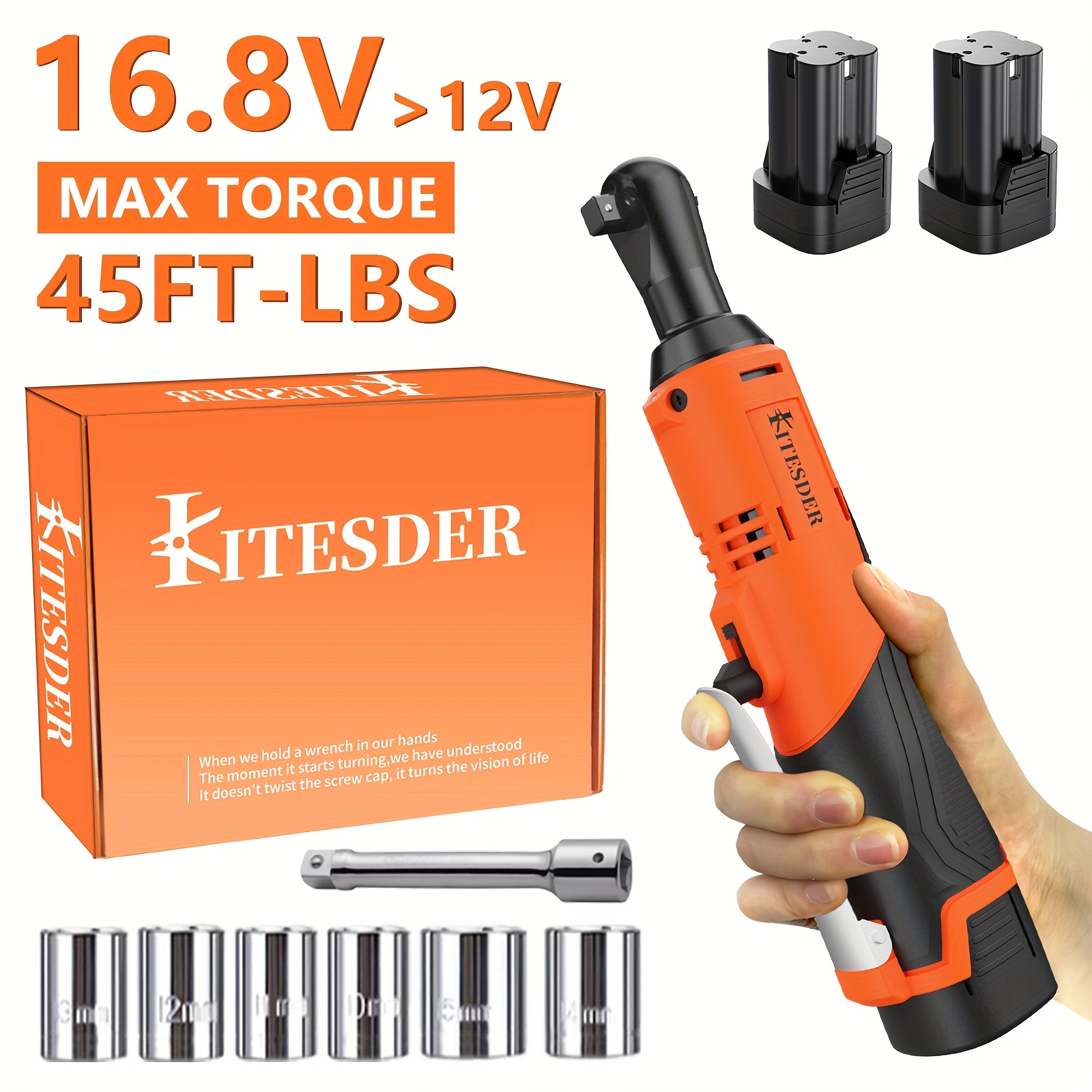 TEMU 16.8v Cordless Electric Ratchet Wrench Set, 7 Sockets, 3/8" Power Ratchet, 550 Rpm, Cordless Ratchet Tool Kit With Variable Speed, Led Light,