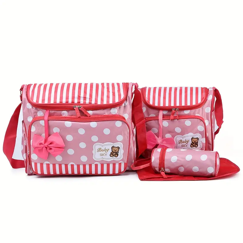 chic polka dot 4pcs parent bag set lightweight nylon diaper bags with crossbody strap for travel details 5