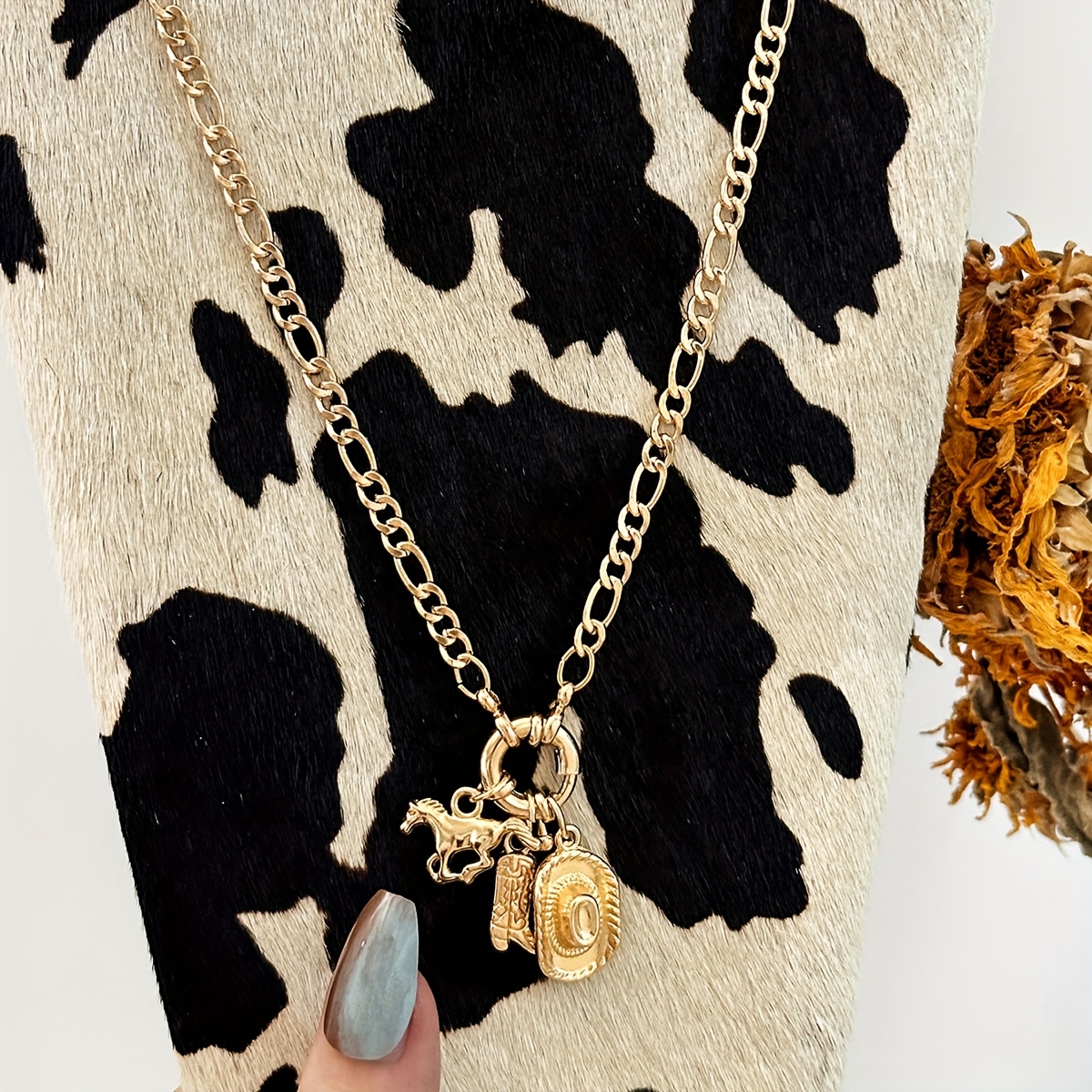 TEMU 1pc Western Cowboy Boots Cowboy Hat Geometric Chain Simple Cowgirl Pendant Necklace