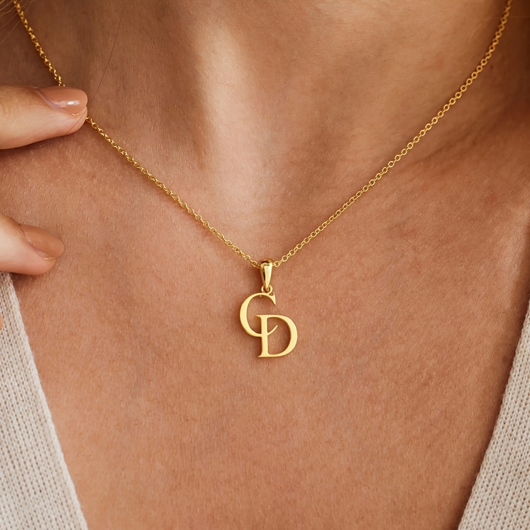 TEMU Custom Melon Seed Button Necklace, 1pc, Personalized Double Letter Melon Seed Button Necklace, , Suitable For Daily Wear, Festival Gift