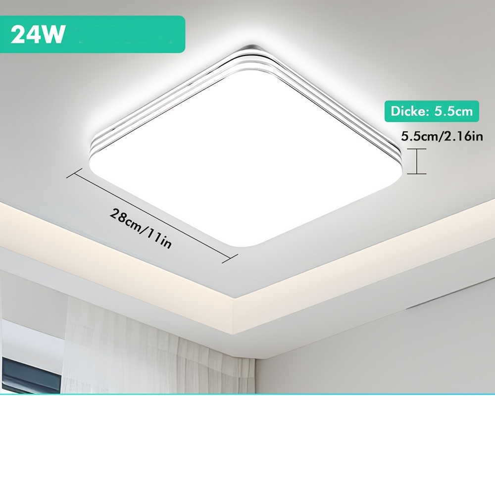TEMU 24w Led Flush Light, Ultra- Ceiling Light, Cold White Light 6500k, Square Ceiling Light, Suitable For Bathroom, Living Room, Bedroom, , Balcony