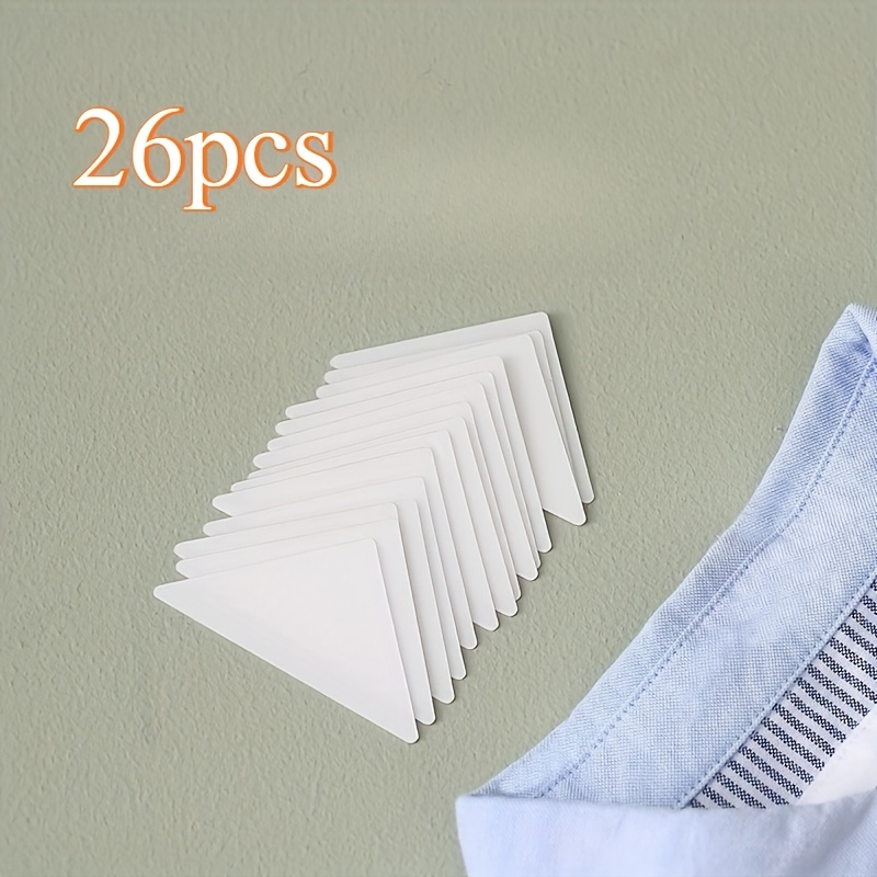 TEMU Lot de 26 bandes triangulaires auto-adhésives pour cols de chemise, maintiennent lisses et bien repassés, autocollants à clip auto-adhésifs pour