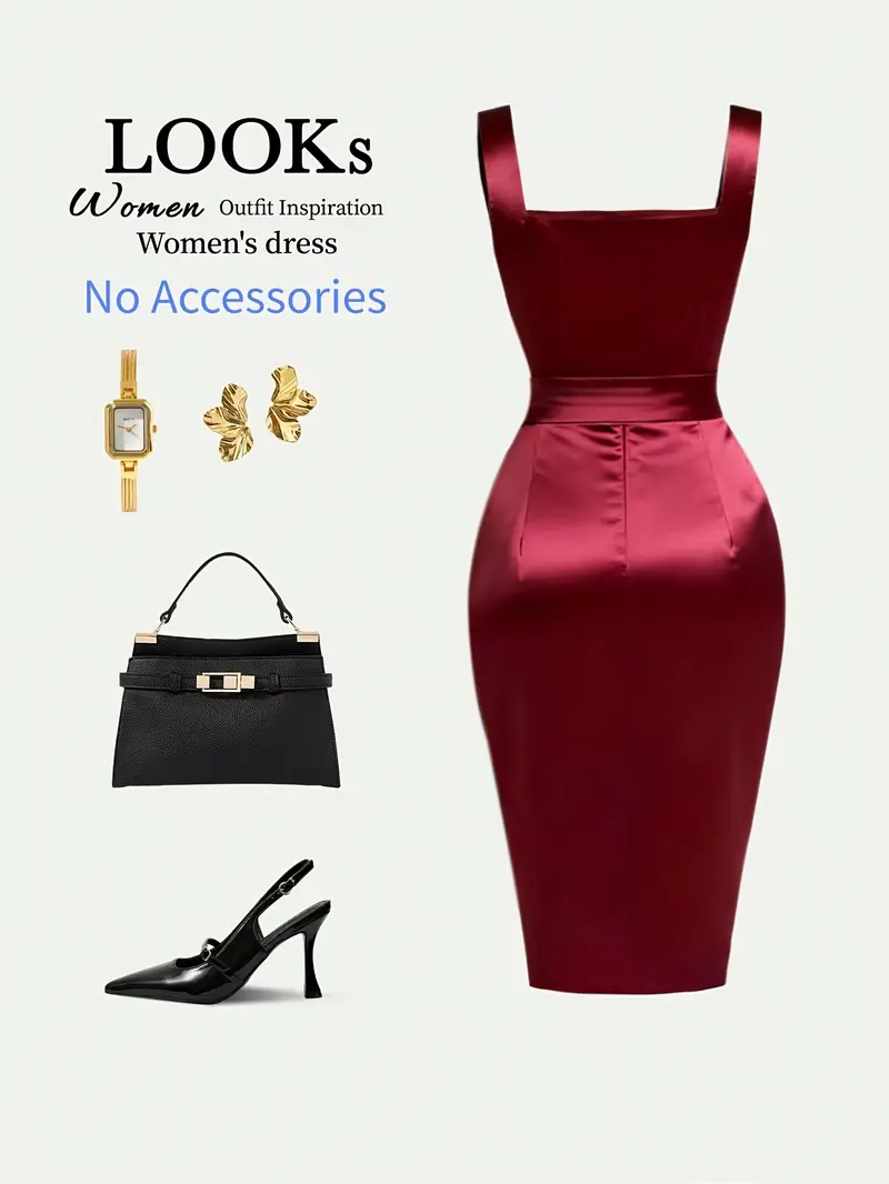 womens burgundy satin square neck dress ruched bodycon midi - Temu Mauritius womens burgundy satin square neck dress ruched bodycon midi - Temu Mauritius