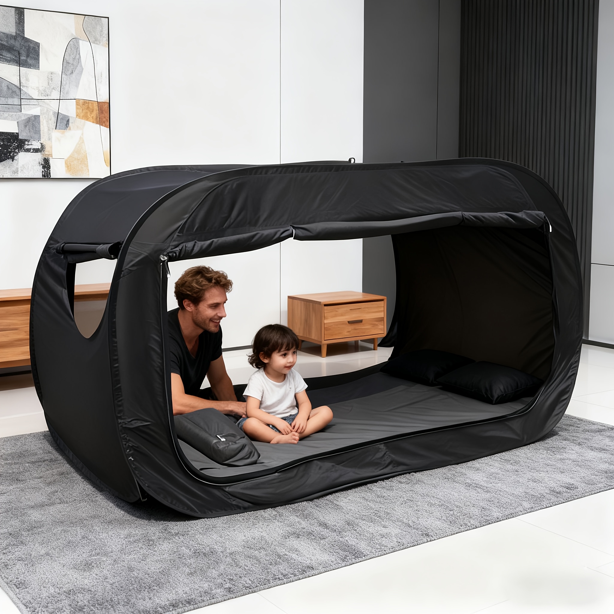 Camping Private Tent, 2-Door Tent Breathable And Shading Home Comfortable Easy Setup Enclosed Shelter Portable Mattress Double-Door Tent Reinforced Seams Shading Outdoor Camping Tent, Suitable for Indoor And Outdoor, Avoiding Mosquito Bites