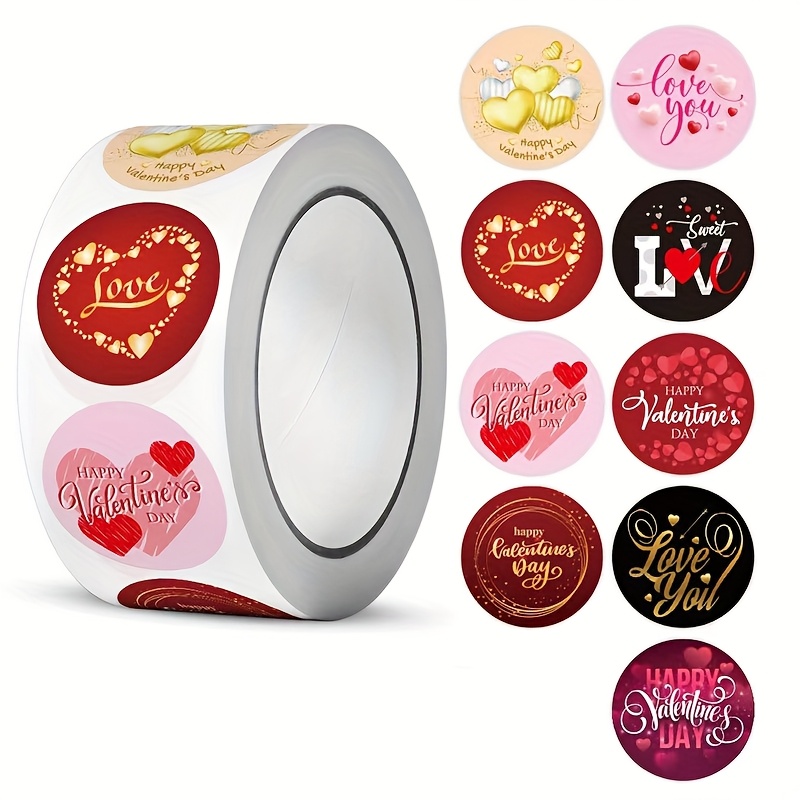 

500pcs/roll Round 's Day Stickers Happy Valentine's Day Gift Packaging Stickers Holiday Party Decoration Stickers Multiple - Envelope, Baking, Bouquet, Gifts