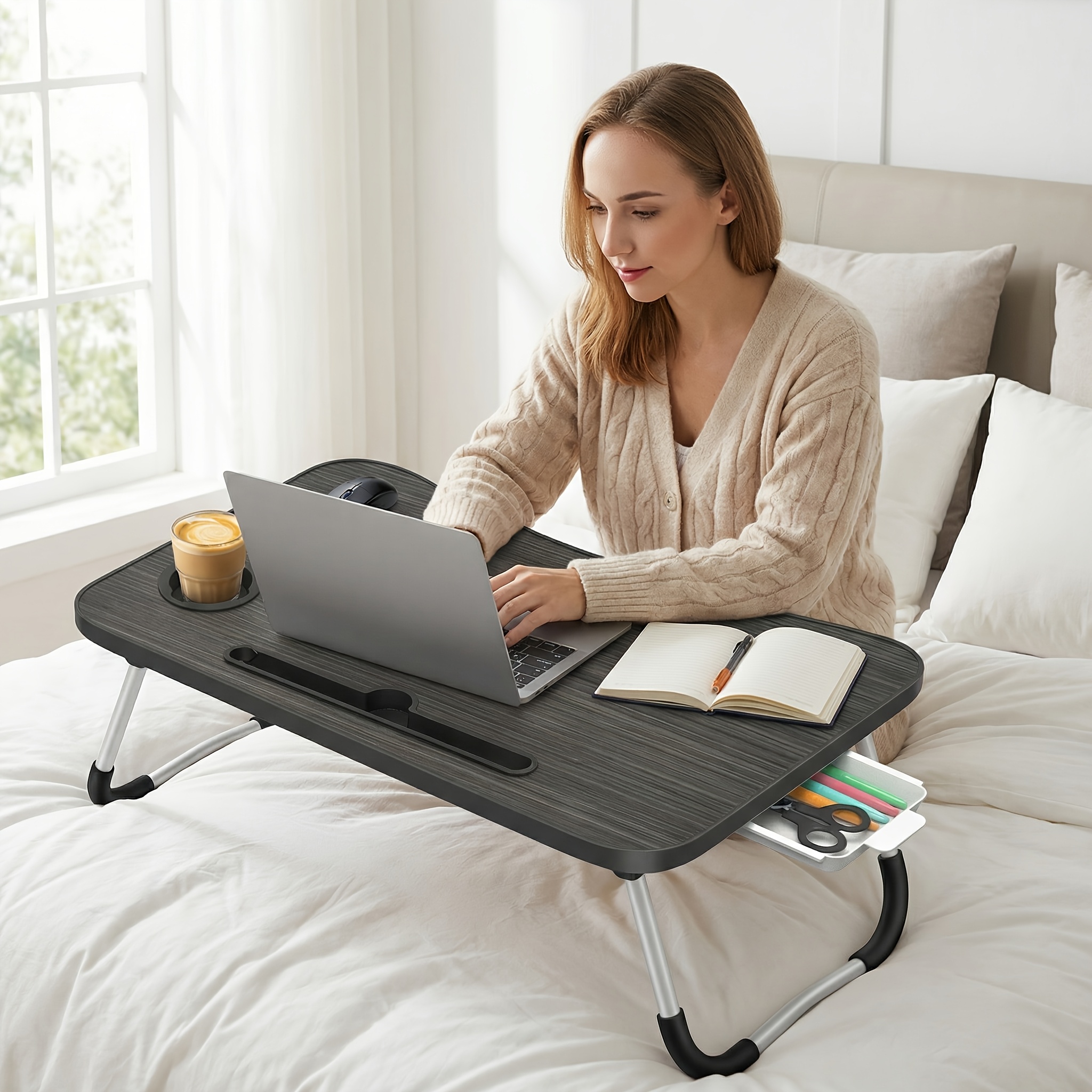 Portable And Foldable Computer Desk, Multifunctional Bedside Dining Table/reading Desk, Reinforced Stand - The Table Legs Are Not Easy To Slip, Very Suitable For Studying On A Bedroom Bed Table.