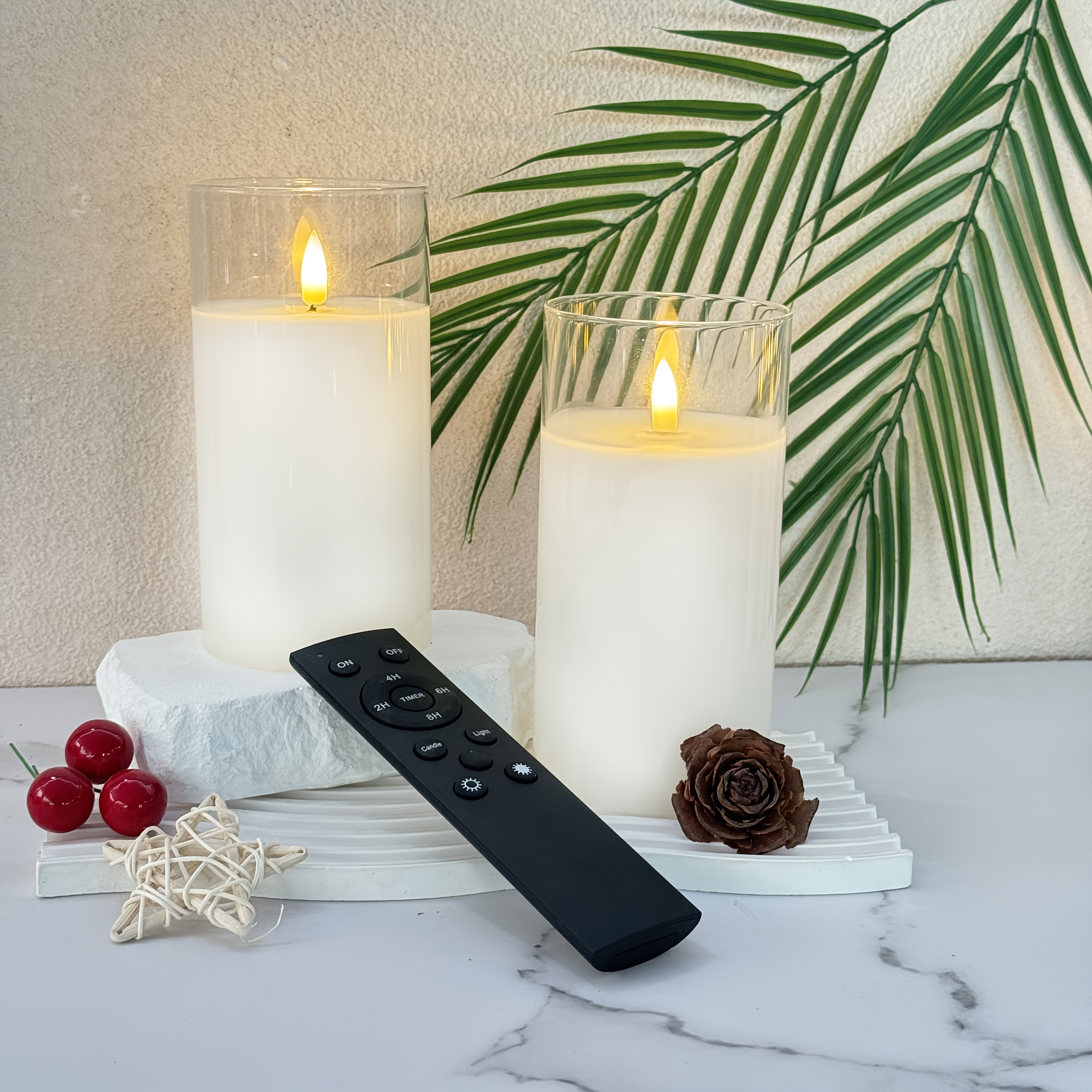 Image of Acrylic 2pcs Realistic Flameless Led Candle Light With Remote Control, Timer Function, Flame Effect, Battery Powered (batteries Not Included), Home, Wedding, Party Table Decoration
