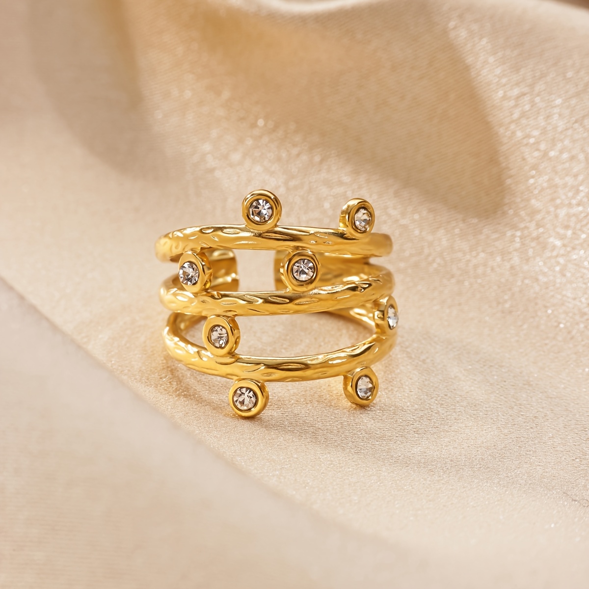 TEMU 1pc Elegant Golden Stainless Steel Synthetic Zirconia , Suitable For Daily Wear, Women's Elegant Additions, Fashionable And Versatile, Holiday