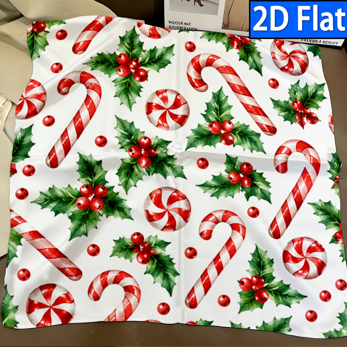 TEMU Pañuelo cuadrado elegante para mujer, 1 pieza, 2D, con estampado de Para Caminar de caramelo navideño, , y reutilizable, para viajes, , uso