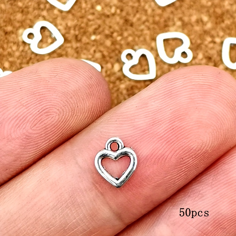 50pcs Small Heart Charm Pendants, Vintage Silvery Bohemian Style Fashion Pendants For Women, Diy Handmade Earrings Bracelet Necklace Accessories, Handmade Jewelry Supplies