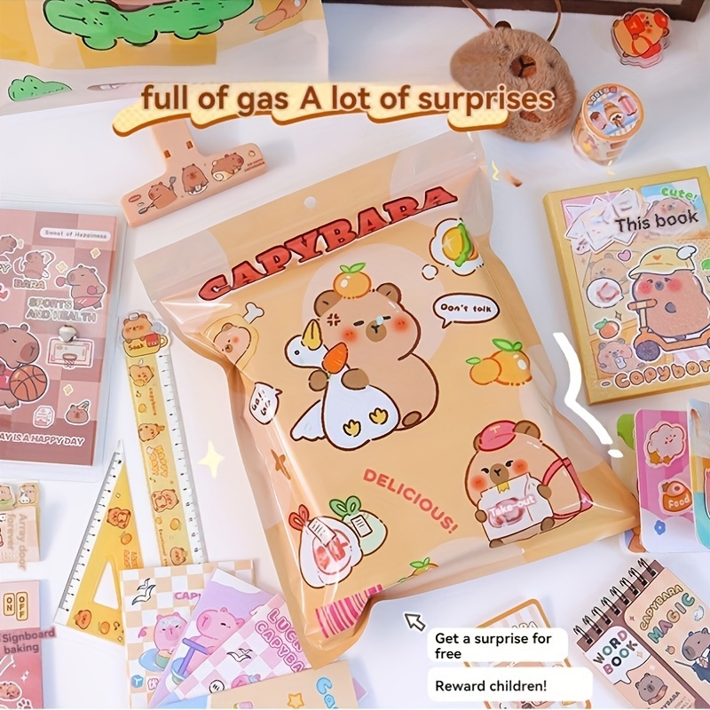 

Capybara-themed Surprise Stationery Set, Paper Material, With 8 Assorted Items, For Students, Ideal Gift Bag For Classroom Incentives And Party Favors