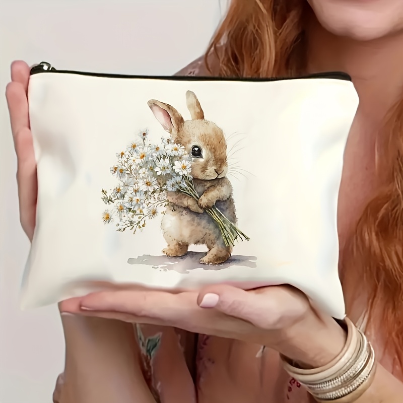 TEMU 1pc Makeup Bag, Cute Rabbit Pattern Makeup Bag, Easter Theme Toiletry Bag, Multi-functional Storage Bag, Essential Makeup Bag For Rabbit Lovers,