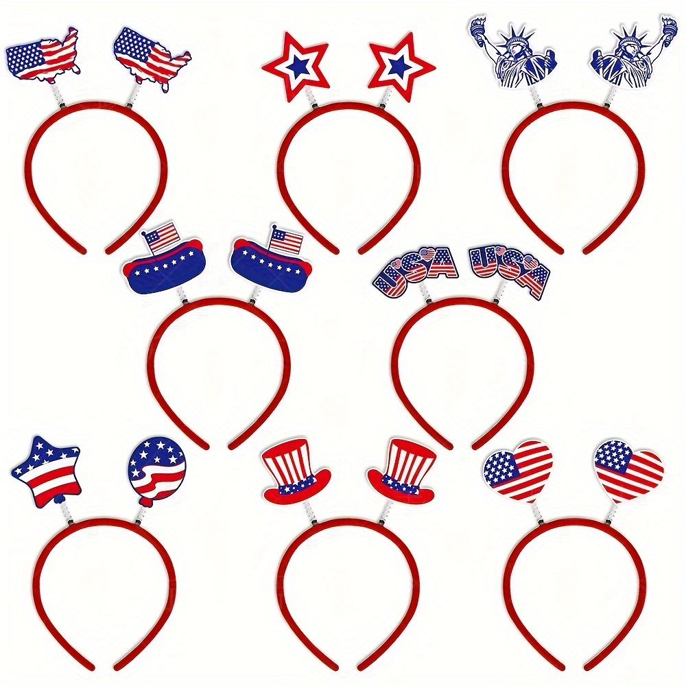 

8pcs, American Independence Day Headbands, National Day Party Party Decorations, Flag Hats, 4th Of July Headbands, Hair Accessories