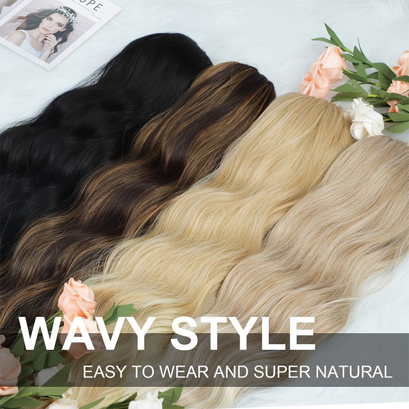 long curly wavy hair piece synthetic pony tail extensions for women highlight balayage details 2