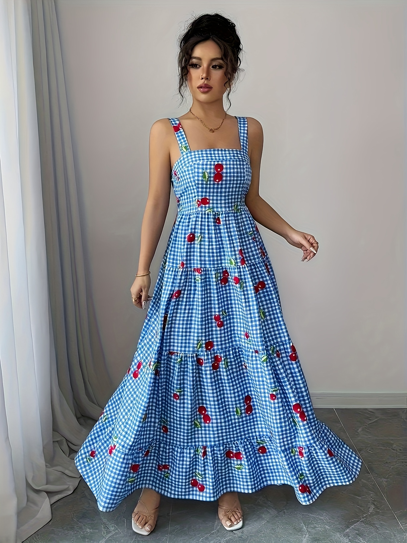 fitted lace wedding dress Dhyoui Cute Cherry Pattern Summer Dresses for Women 2025 Casual Sleeveless  Beach Maxi Dress S at Amazon Women's Clothing store main image 0