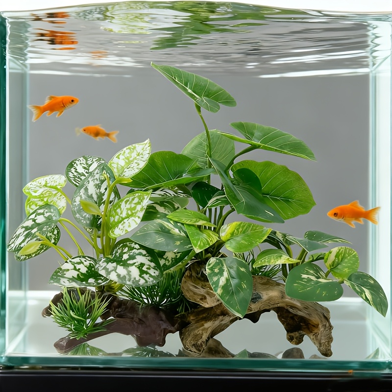 realistic aquarium plant decoration set with sinking wood water grass cloth leaves   install fish tank   for freshwater saltwater aquariums use low maintenance habitat for fish hiding