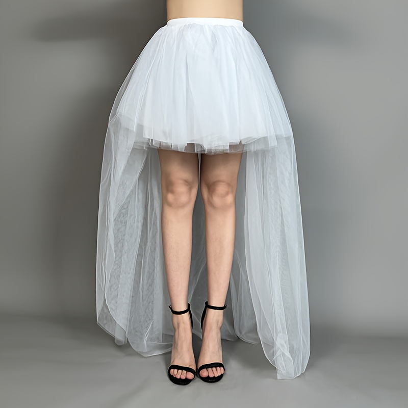 Plus Size Gothic Tulle Skirt With Mesh Floor-length Elegant Train, Suitable For Weddings, Banquets, And Performances, High-waisted Dress