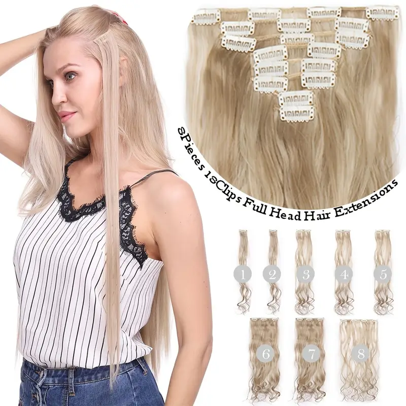 17 inches 8pcs 18 clips hair extensions clip ins curly synthetic clip in hair extensions details 5
