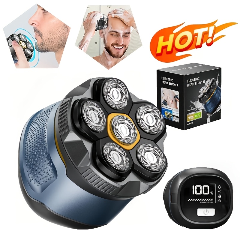 6d Men's Electric Shaver, Bald Head Clipper, Cutter Head, Floating , Smart Display, Type-c Charging, Ipx7 Waterproof, Kit With Nose Hair Trimmer, Beard Trimmer, 6d Replaceable Cutter Heads Optional
