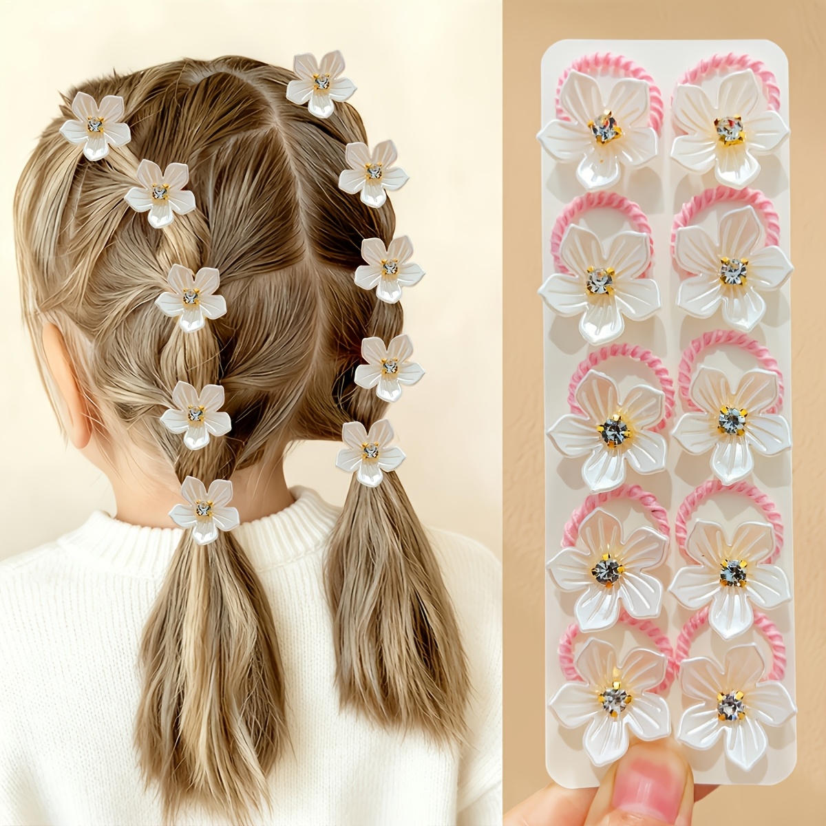 TEMU 10pcs 's Hair Additions Cute Floral Twist Hair Ties - With Small Flowers And Faux Rhinestone Decorations - Suitable As Hair Accessory Gifts For