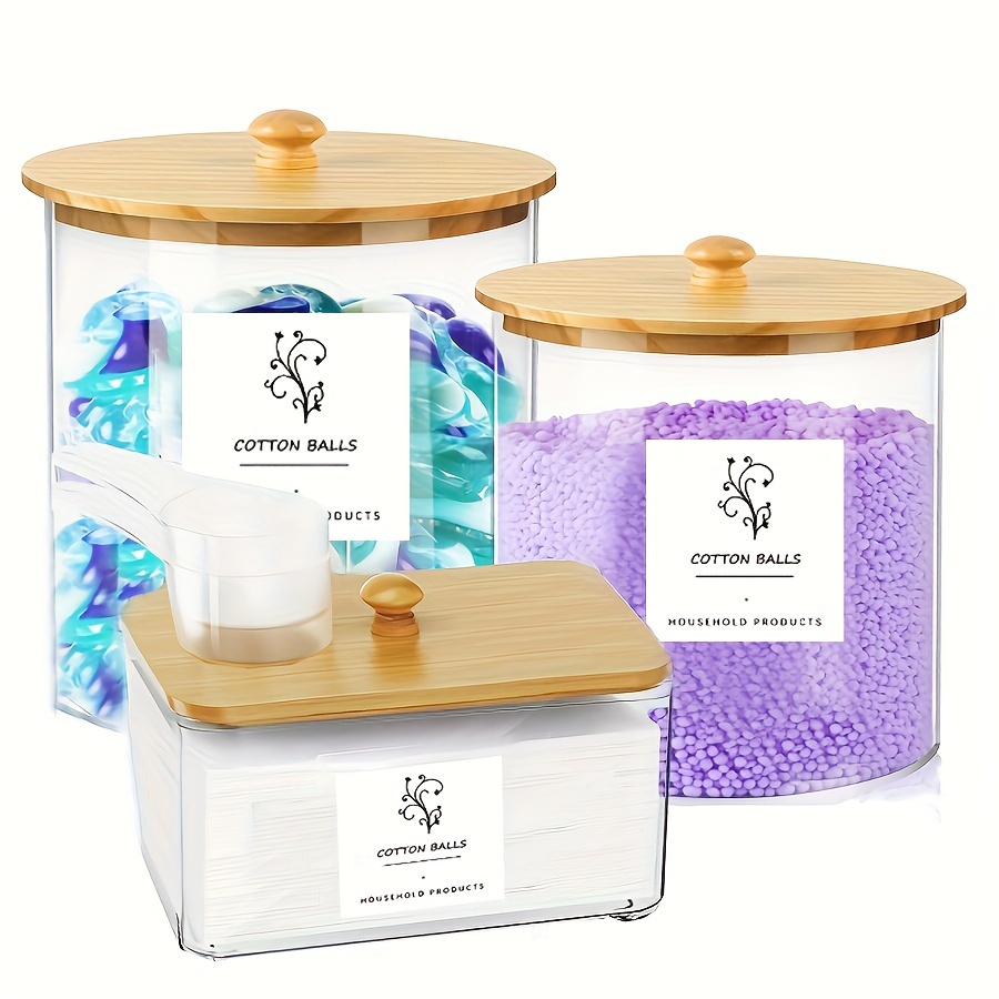 

3-pack Bohemian Style Acrylic Laundry Organization Containers With Lids, Plastic Large Capacity Storage Jars With Labels And Scoops, Window-view Canister Set For Detergent, Pods, Scent Boosters