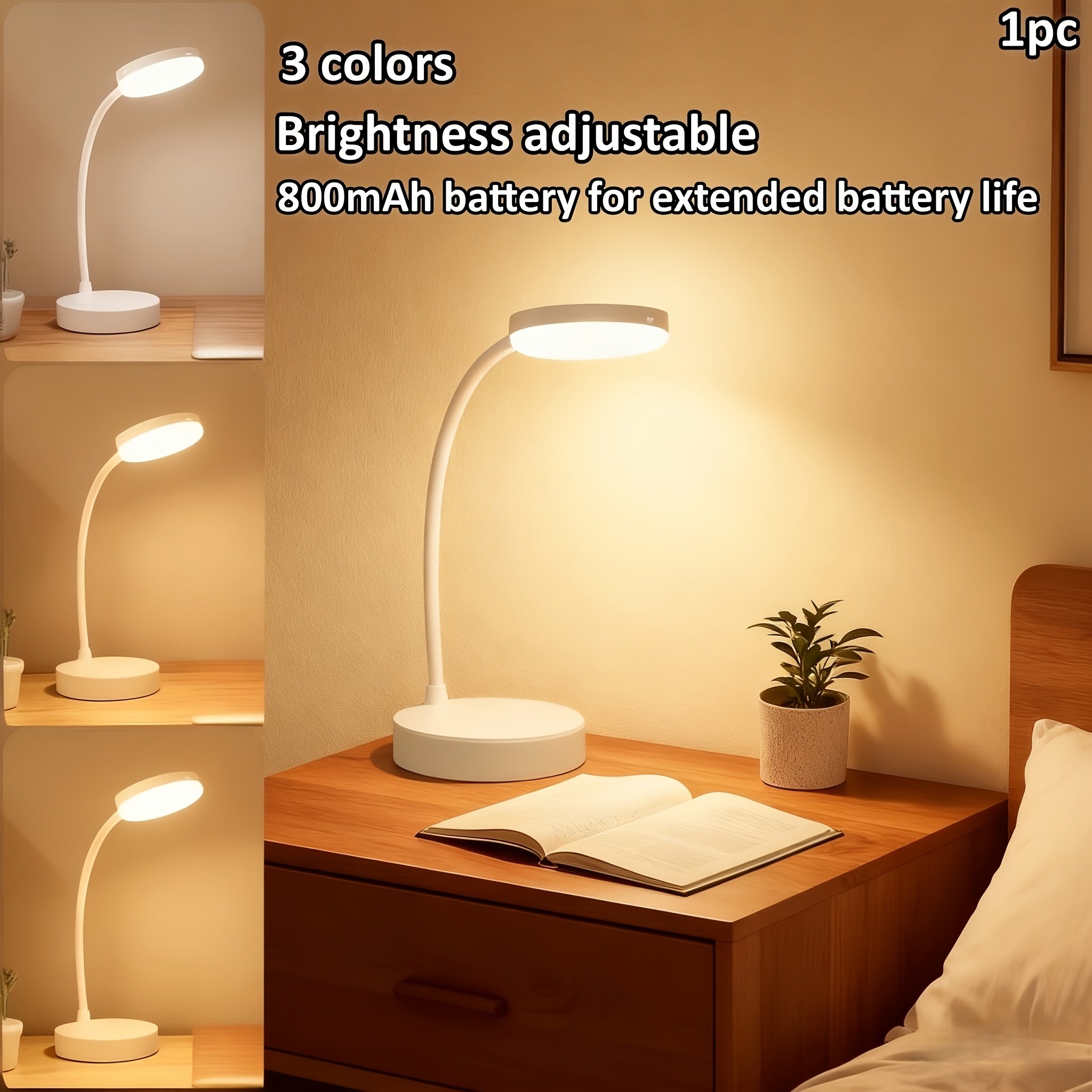 TEMU This Modern Led Desk Lamp/night Light Features A 360Â° Adjustable Arm, 3 Color Temperatures, Adjustable Brightness, And A Usb Rechargeable 800mah