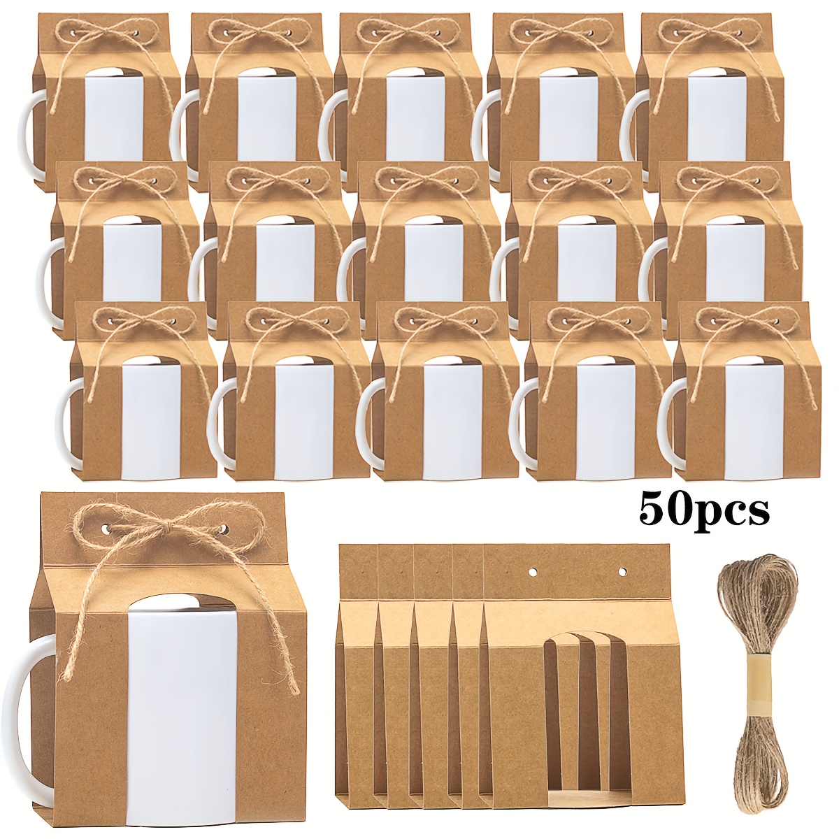 TEMU 20/50pcs-white Mug Gift Box, Empty Box With Ribbon, 11-12oz Mug - Perfect For Blank Gift Wrapping, Mug Wrapping, Christmas, Halloween