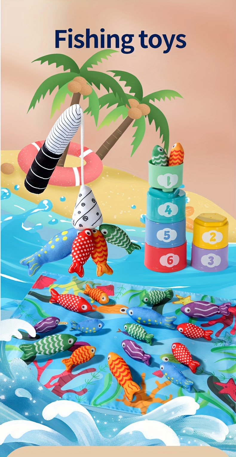 serie de juguetes de pesca para niños - juego de pesca de poliéster con  personajes de pescado, image size:790x1527