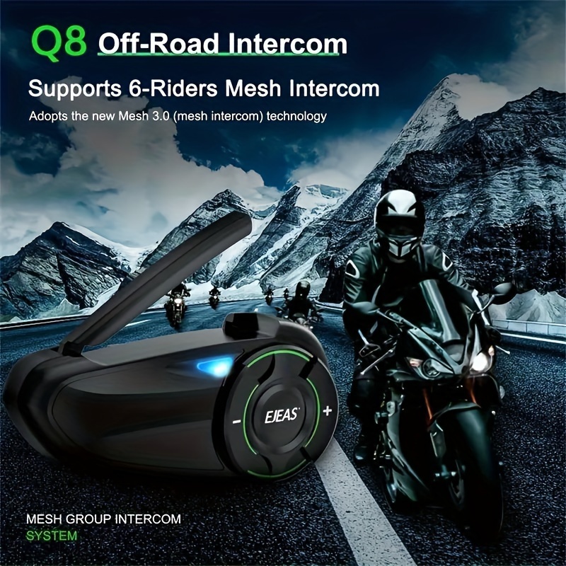 Intercom de grupo de malla EJEAS Q8 para 6 motociclistas, auriculares para casco de motocicleta con interfaz de carga tipo C, inalámbrico 5.1, compartiendo música en el casco