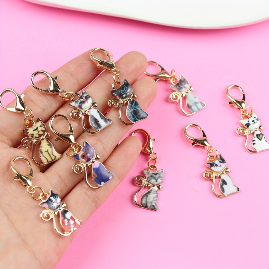 

10pcs Whimsycat Cat Enamel Keychain Set, Alloy - Key , Bag & Car Accessories, For 's Day , No