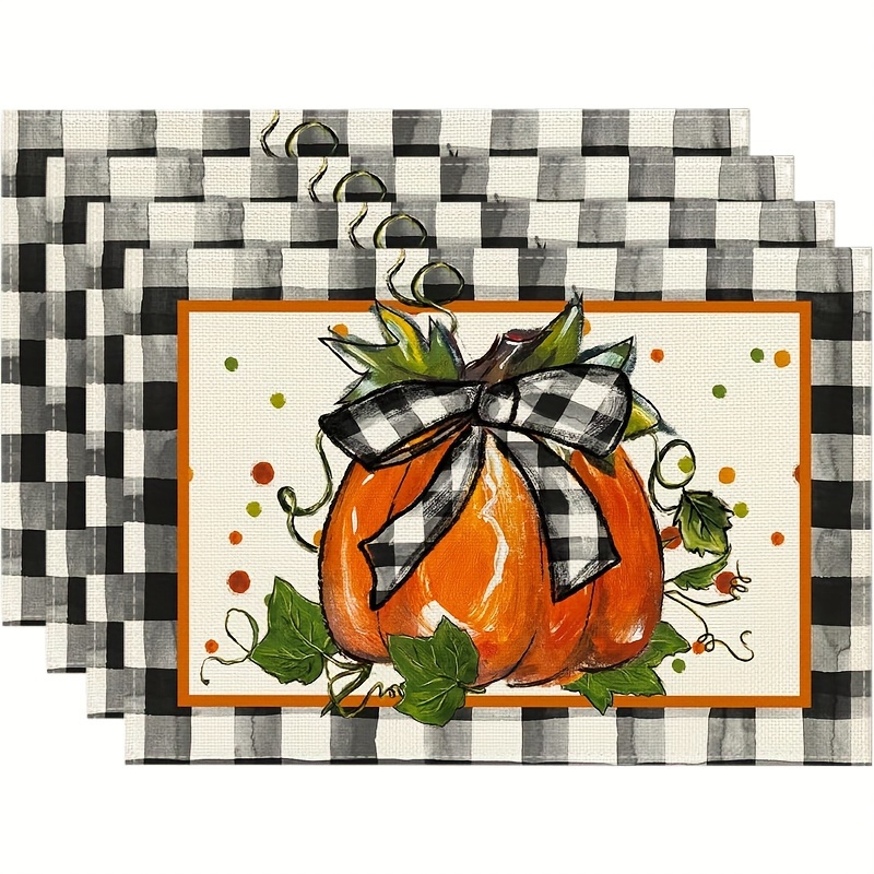 

Check Placemats - Set Of 4, Table , 12x18" Fall Dining Decor, Seasonal - Table For & Parties