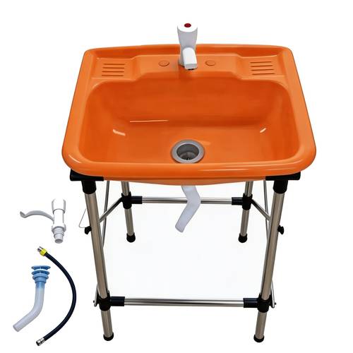 portable folding sink with stainless and thickened plastic basin as well as drain pipe and faucet suitable for