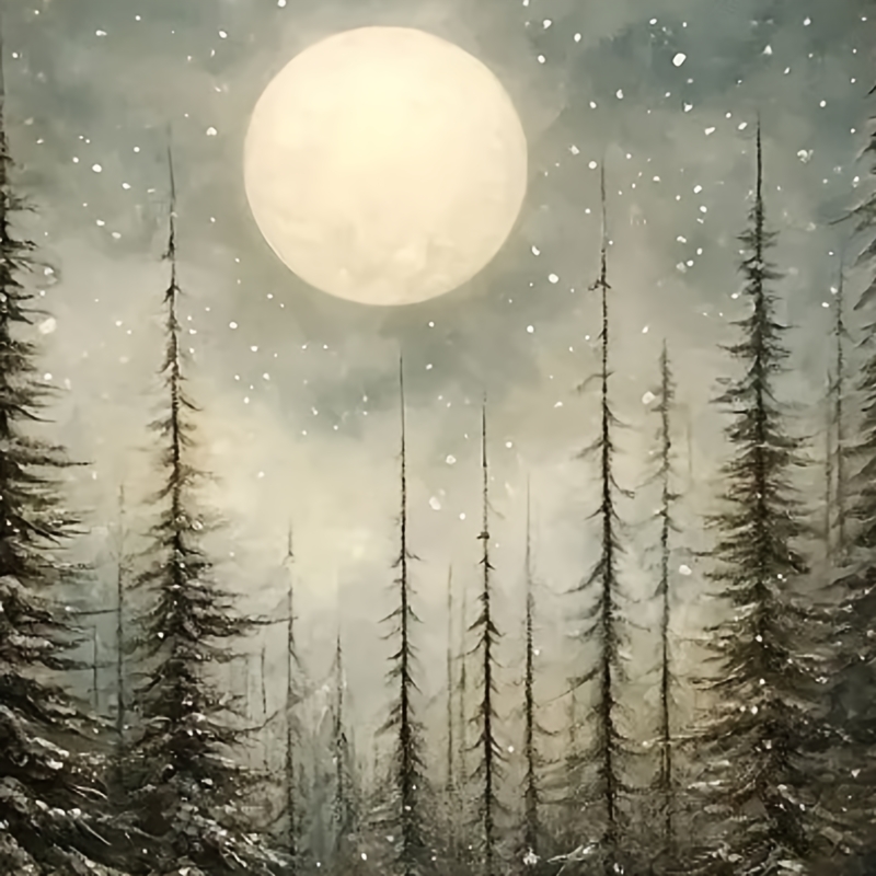 

1pc Winter Canvas Art Print - "snowy Under Full Moonlight" Vintage Wall Decor, Nature-inspired Poster For Living Room, Bedroom - Ideal Gift For , No Electricity Needed