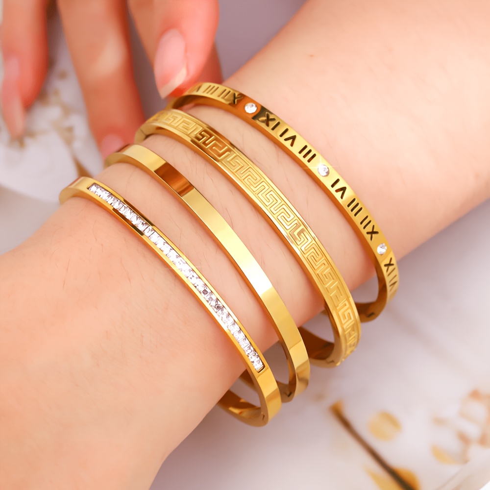 TEMU Ensemble de 4 bracelets pour femmes en acier inoxydable plaqué or , étanches et résistants à la décoloration, bijoux pour femmes au design