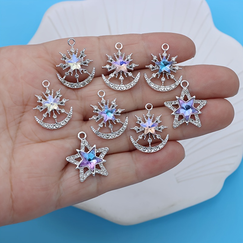 

Mix 8pcs Purple Flower Pendant Small Business Supplies Uv White Golden Silvery Plated Star Charm For Jewelry Making Bracelet Earring Accessories Diy Handmade Craft