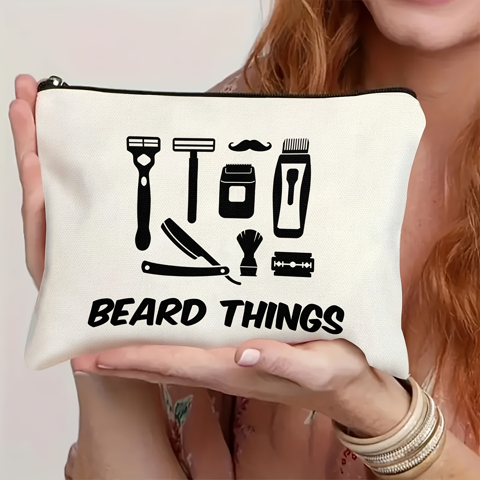 E-shop Humorvolle Herren-Toilettentasche, Beige Reisetasche mit schwarzer Reißverschluss, perfektes Geschenk für ihn, Vatertag oder geeignet für einen