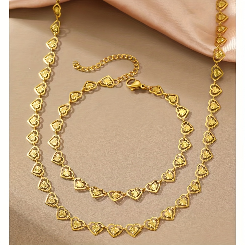 TEMU 2 pezzi (collana+braccialetto) set elegante e lussuoso in acciaio inossidabile per donne, regalo o da festa, matrimonio casual
