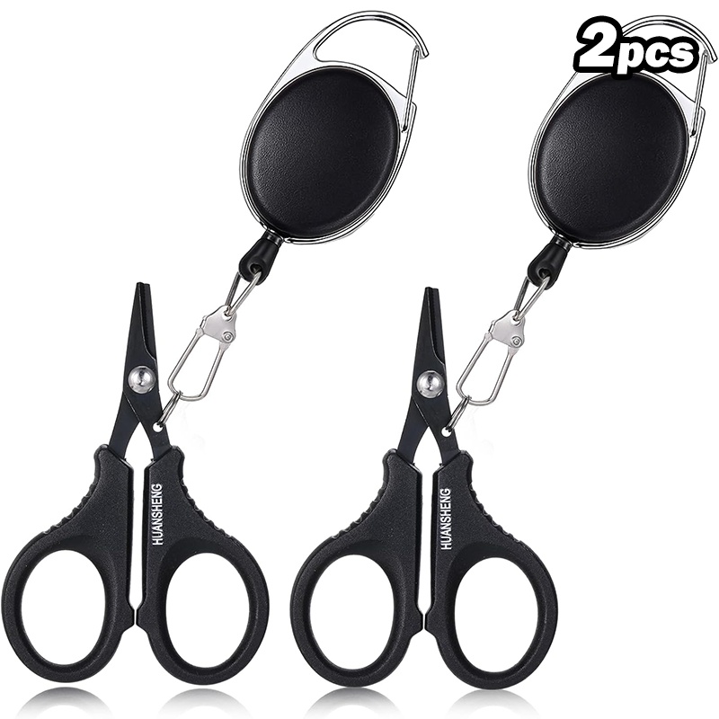 TEMU Hqzoomee 2pcs Fishing Scissors, Fishing Line Cutter With Hook And Retractable Buckles Stainless Steel Fishings Line Clippers Portable Fishings