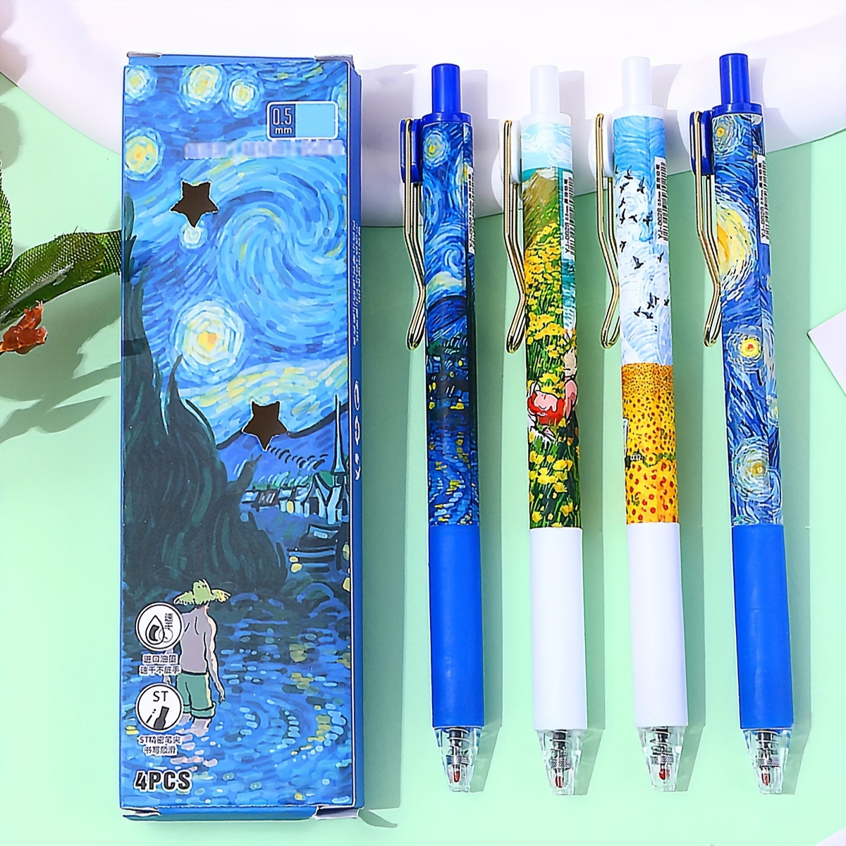 

Artistic Oil Painting Design St Pen With Clicker, 0.5mm Tip, Lightweight, Quick-drying, Liquid Ink, - Students And Office Use