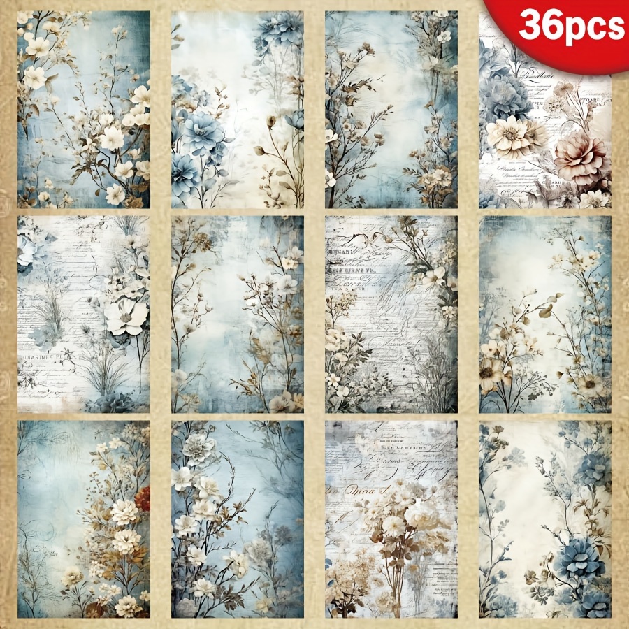 

36 Sheets A5 (8.26*5.7in) Rustic Blue Rose Writable Scrapbook Paper, Scrapbooking Diy Paper, Handmade Greeting Cards, Perfect For Packaging, Bullet Journals, Craft Supplies, Decoration
