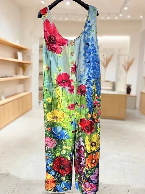 item picture womens casual vintage print pocket jumpsuit suitable for wear and outdoor