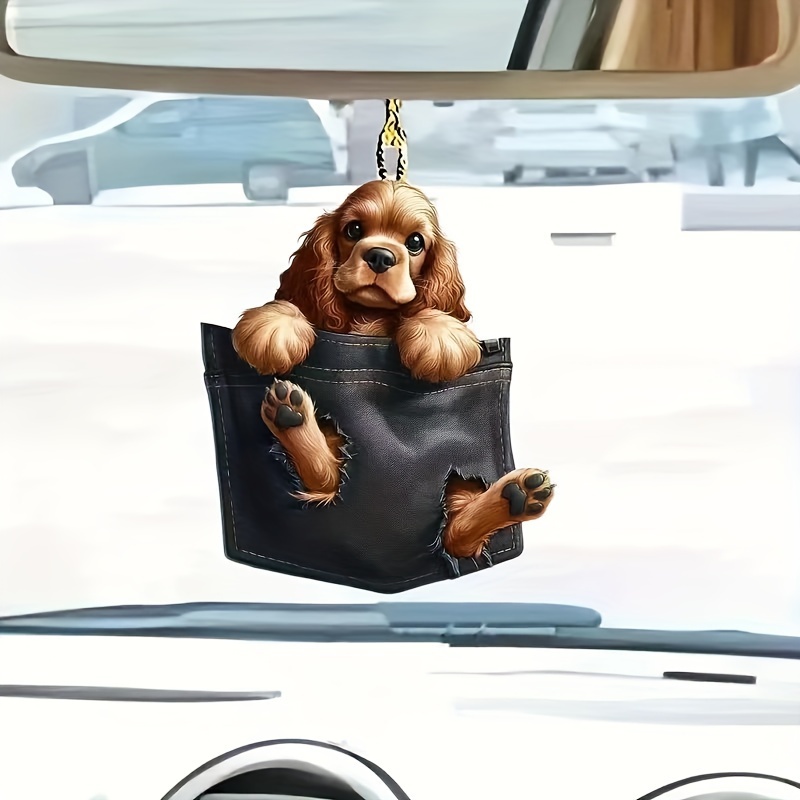 

1pc Acrylic Dog Car Mirror Hanging Ornament, Puppy Backpack Charm For Vehicle Interior Decoration