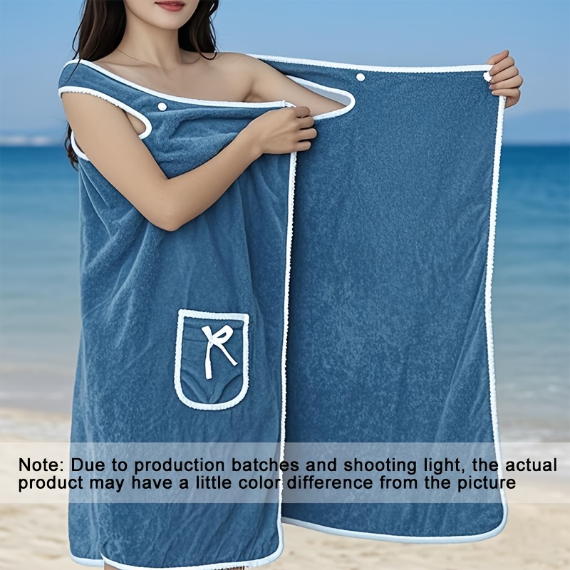Image of 1pc Wearable Bath Wrap Towels For Women Coral Fleece Women's Bathrobe Camping Towel For Adult-perfect For Outdoor Camping, Pool, Gym, Travel, And Home Use