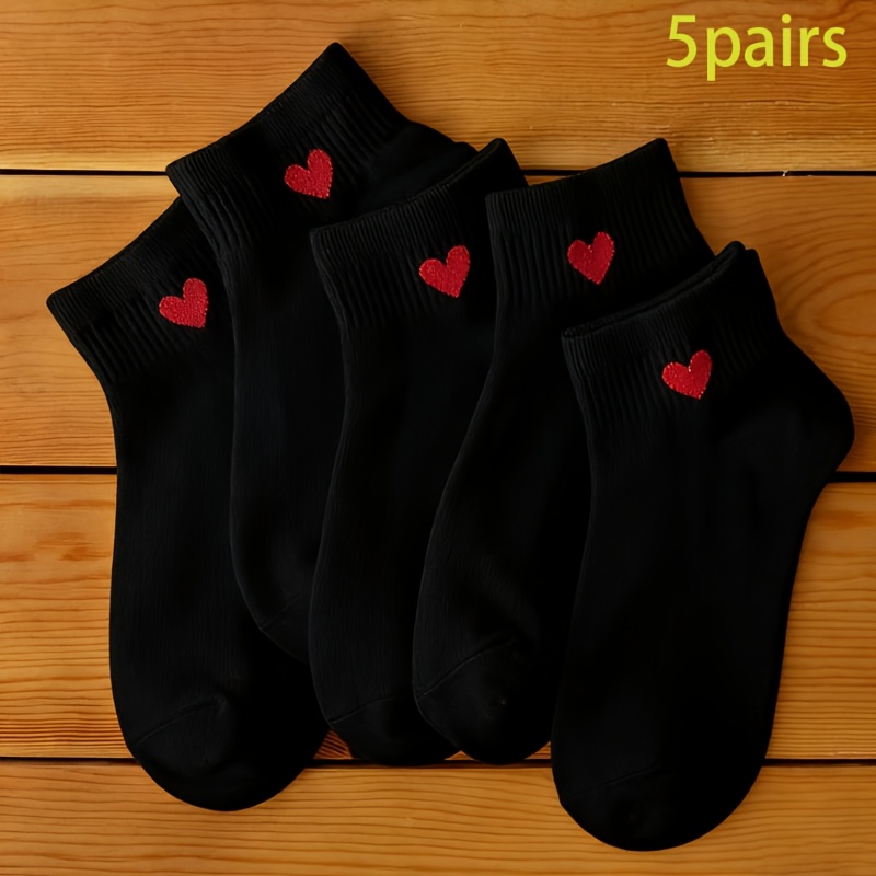 TEMU 5 Pairs/random 5 Pairs High-quality Heart Printed Short Socks Set