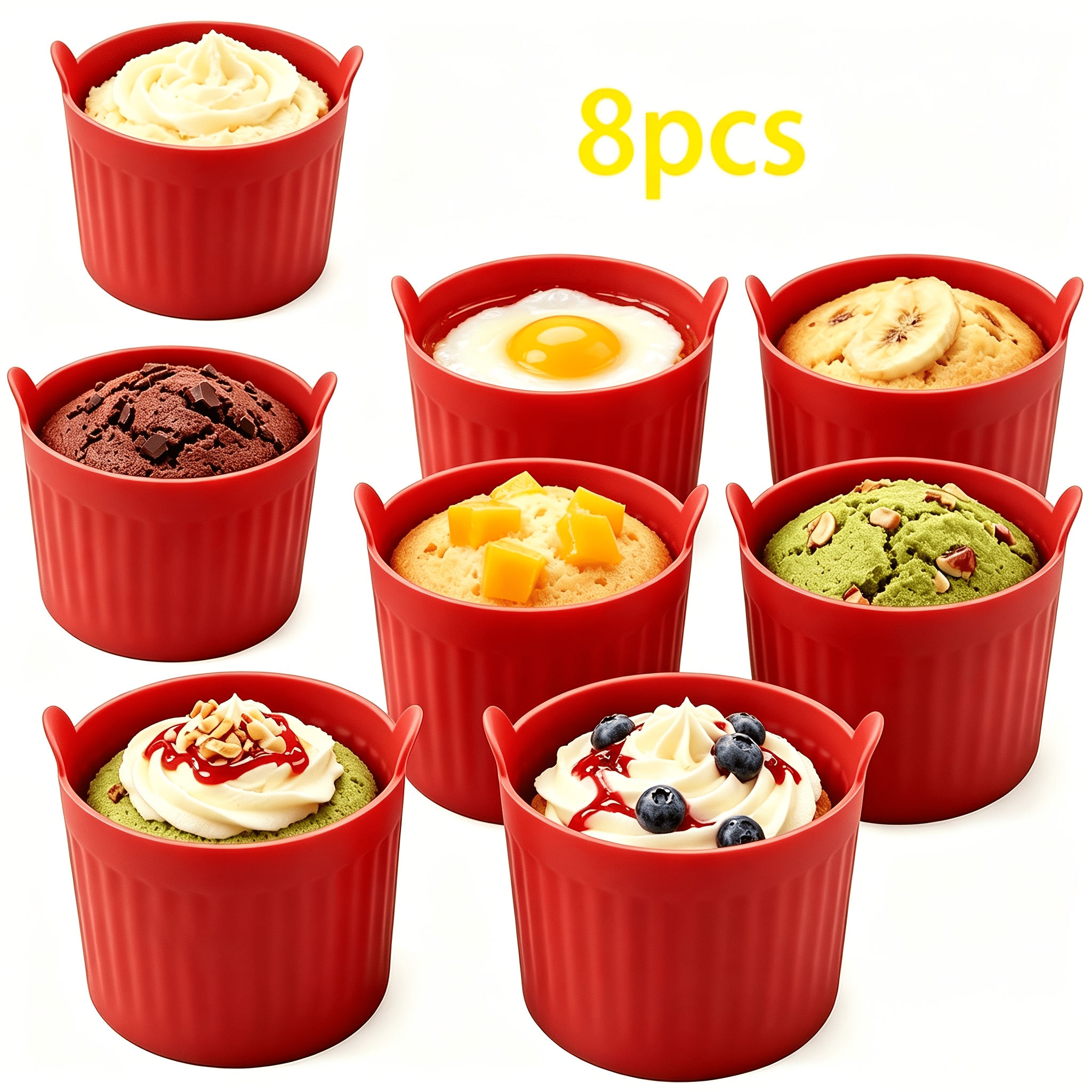 TEMU Set di 8 stampi multifunzionali per friggitrice ad aria, antiaderenti, rotondi per pancake e torte, riutilizzabili, riscaldamento uniforme