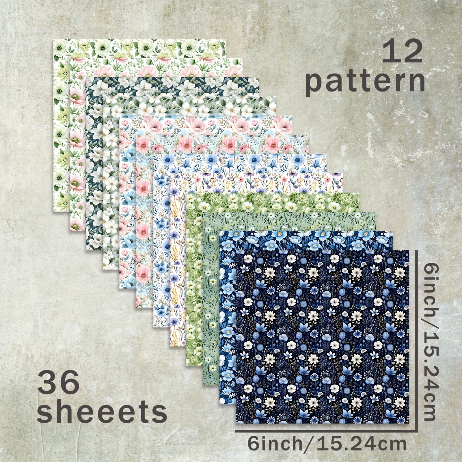 Image of 36 Sheets 6-inch (beautiful Floral Background) Paper, Suitable For Journal Junk Journal Greeting Cards Background Album And Crafts