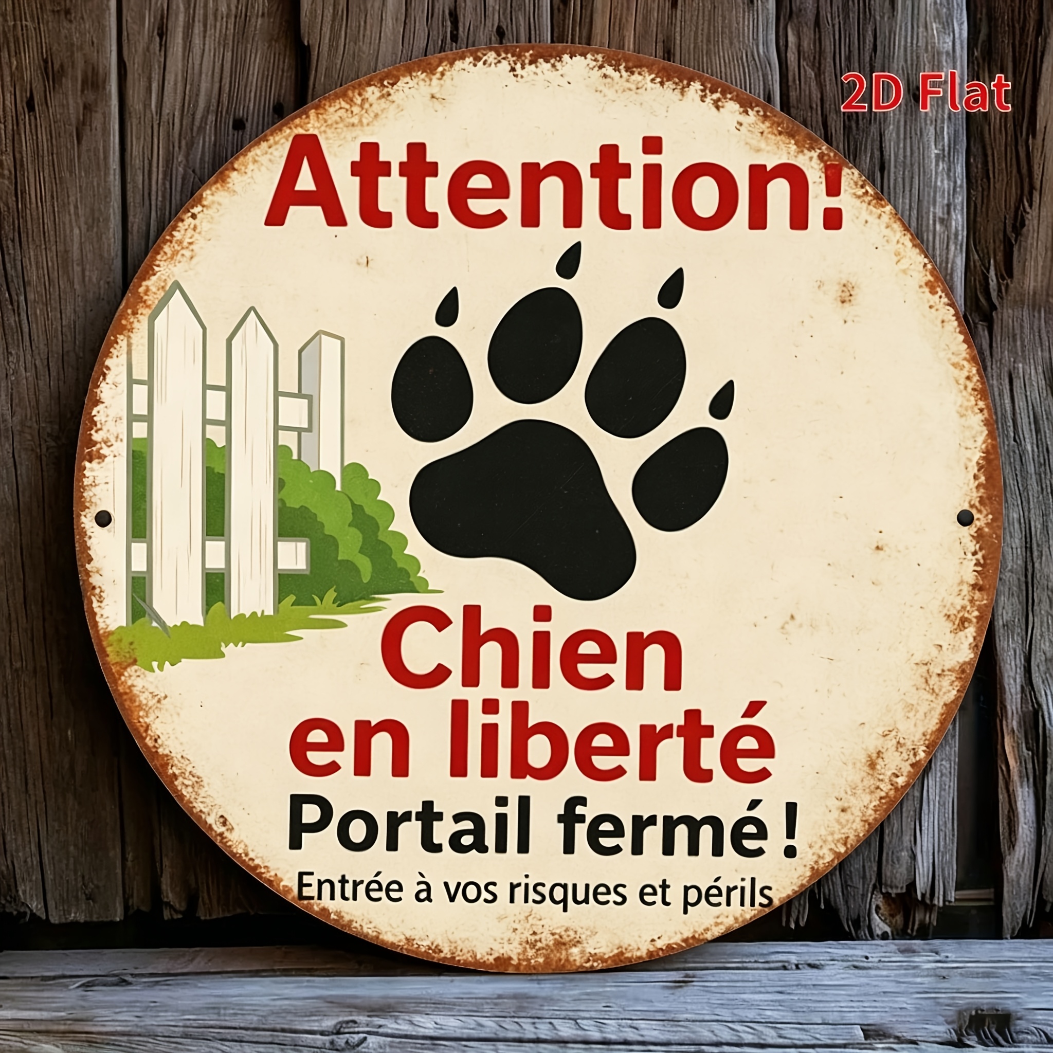 TEMU Plat 2D, [ Plat 2D] 1 pièce 20x20cm, Panneau en aluminium : Motif français, Panneau métallique d'avertissement pour chien, Plaque de sécurité